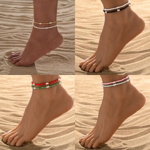 Fashion Jewelry Anklet, Seedbead, with Plastic Pearl, 2 pieces, more colors for choice, Sold By Set