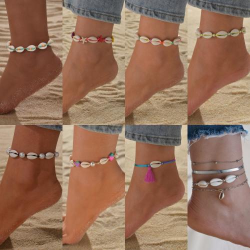 Fashion Jewelry Anklet, Nylon Cord, with Seedbead & Shell & Plastic Pearl, different designs for choice, more colors for choice, Sold By PC