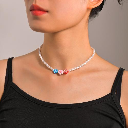 Collar de perlas de plástico, Perlas plásticas, con Arcilla polimero, Joyería, Blanco, Vendido por UD