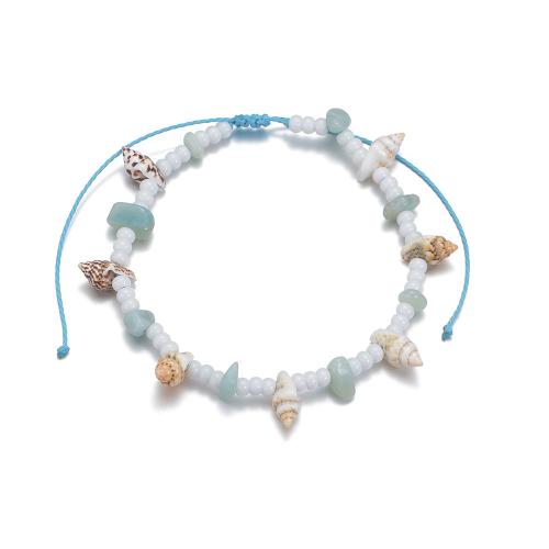 Fashion Jewelry Anklet, Nylon Cord, with Seedbead & Gemstone & Shell, mixed colors, Sold By PC