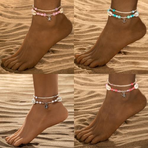 Fashion Jewelry Anklet, Seedbead, with Resin & Tibetan Style, 2 pieces, more colors for choice, Sold By Set