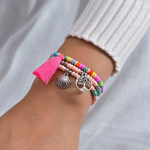 Seedbead Bracelet, with Tibetan Style, three pieces & fashion jewelry, mixed colors, Sold By Set