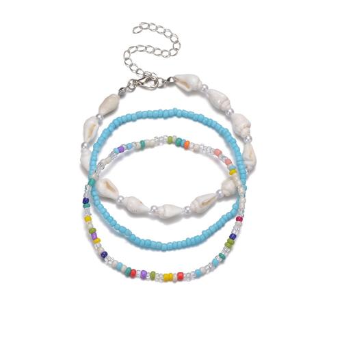 Fashion Jewelry Anklet, Seedbead, with Shell, three pieces, mixed colors, Sold By Set