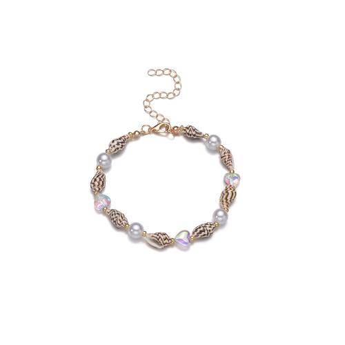 Fashion Jewelry Anklet, Iron, with Shell & Plastic Pearl & Acrylic, gold color plated, mixed colors, Sold By PC