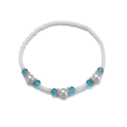 Fashion Jewelry Anklet, Seedbead, avec cristal & perle de plastique, bijoux de mode, blanc, Vendu par PC