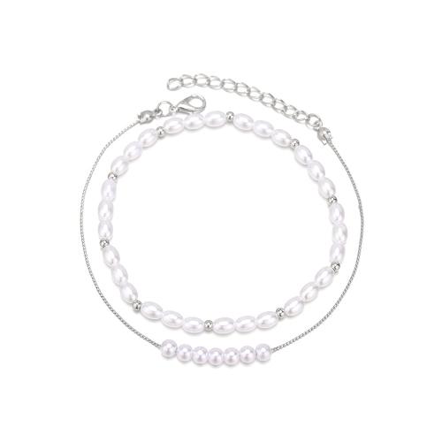 Fashion Jewelry Anklet, perle de plastique, avec alliage de zinc, 2 pièces & bijoux de mode, couleurs mélangées, Vendu par fixé