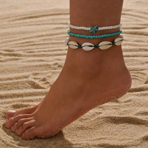 Fashion Jewelry Anklet, Seedbead, with turquoise & Polymer Clay & Nylon Cord, three pieces, mixed colors, Sold By Set