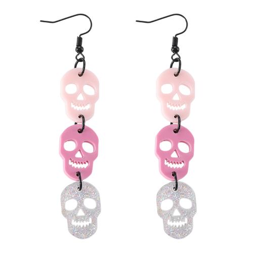 Acrylic Drop Earring, with Tibetan Style, Skull, printing, Halloween Design & for woman & hollow, mixed colors, Sold By Pair