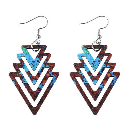 Wood Earring, with Tibetan Style, Triangle, printing, for woman & double-sided & hollow, Sold By Pair