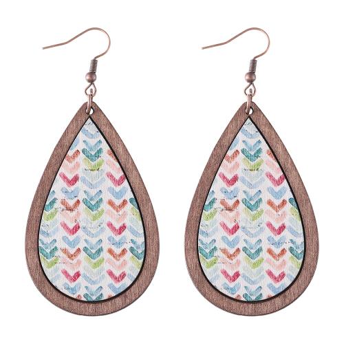 Wood Earring, with Tibetan Style, Teardrop, printing, different designs for choice & for woman & double-sided, Sold By Pair