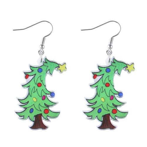 Christmas Earrings, Acrylic, with Tibetan Style, Christmas Tree, printing, Christmas Design & fashion jewelry & for woman, Sold By Pair