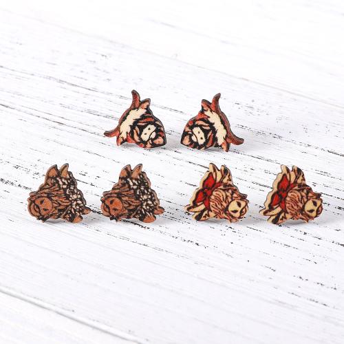 Wood Earring, with 304 Stainless Steel, printing, fashion jewelry & different styles for choice & for woman, Sold By Pair