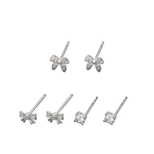 Boucles d'oreilles en laiton zircon cubique pavent, trois pièces & pavé de micro zircon & pour femme, Vendu par fixé