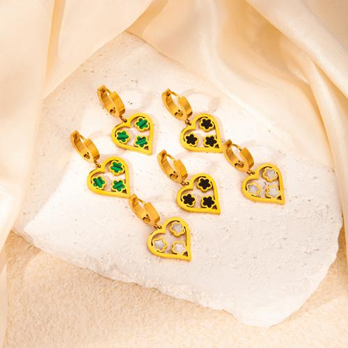 Titanium Steel  Earring, Heart, gold color plated, fashion jewelry & for woman & hollow, more colors for choice, Sold By Pair