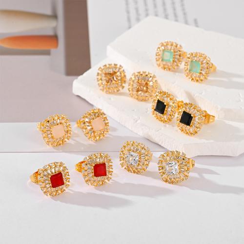 Cubic Zirconia Micro Pave Brass Earring, plated, micro pave cubic zirconia & for woman, more colors for choice, Sold By Pair