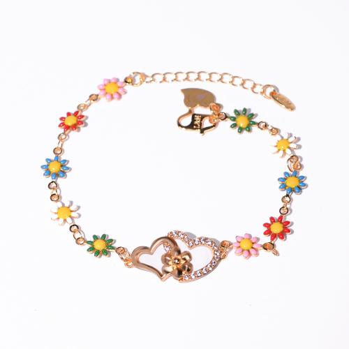 Cúbicos Circonia pulsera Latón Micro pavimenta, metal, chapado, diferentes estilos para la opción & micro arcilla de zirconia cúbica & para mujer & esmalte, dorado, Vendido por UD