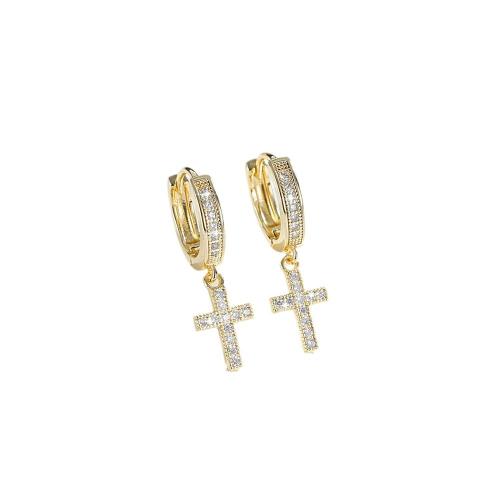 Cúbicos Circonia Pendiente Latón Micro pavimenta, metal, Cruces, chapado, micro arcilla de zirconia cúbica & para mujer, más colores para la opción, Vendido por Par