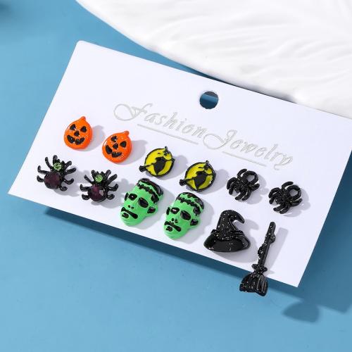 Tibetan Style Stud Earring, 6 pieces & for woman & enamel, mixed colors, Sold By Set