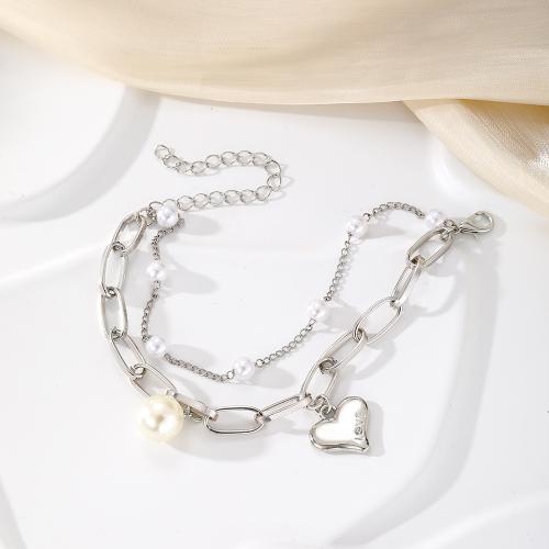 Pulsera de Aleación de Zinc, con Perlas plásticas, Joyería & para mujer, plateado, Vendido por UD