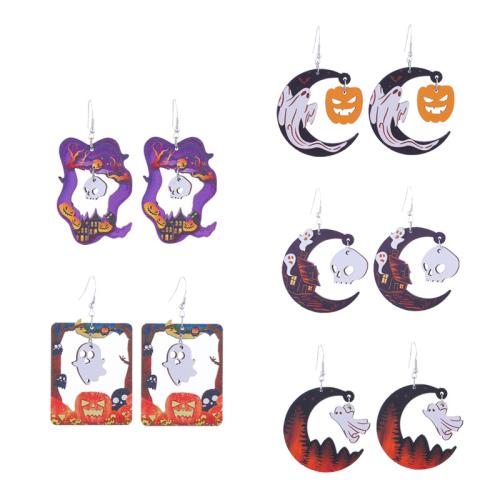 Nuevas joyas y decoraciones populares de Halloween, aleación de zinc, con madera, Impresión, Joyería de Halloween & diferentes estilos para la opción & para mujer, más colores para la opción, Vendido por Par