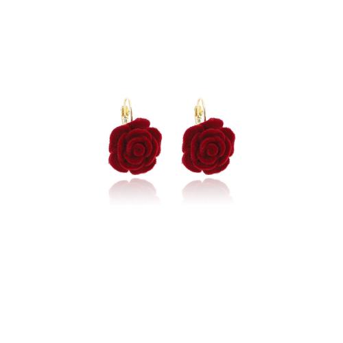 Boucles d'oreilles en alliage de zinc, avec Flocage de tissu, Placage, bijoux de mode & pour femme, rouge, Vendu par paire