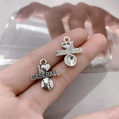 Pendentifs en alliage de zinc, Baseball, Plaqué de couleur d'argent, DIY, 18x21mm, 100PC/sac, Vendu par sac