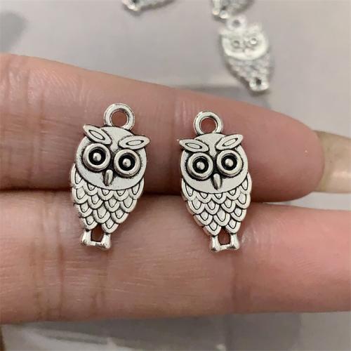 Pendentifs animaux en alliage de zinc, hibou, Plaqué de couleur d'argent, DIY, 9x18mm, 100PC/sac, Vendu par sac