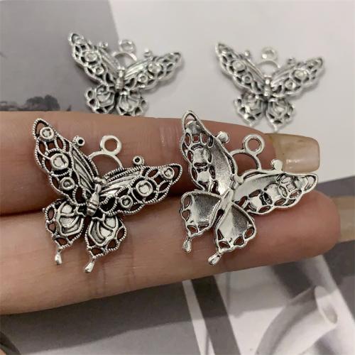 Tibetan Style Animal Pendants, Butterfly, antique silver color plated, DIY, 28x25mm, 100PCs/Bag, Sold By Bag