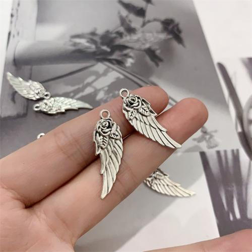 Aile en forme de pendentifs en alliage de Zinc, forme d'aile, Plaqué de couleur d'argent, DIY, 30x11mm, 100PC/sac, Vendu par sac