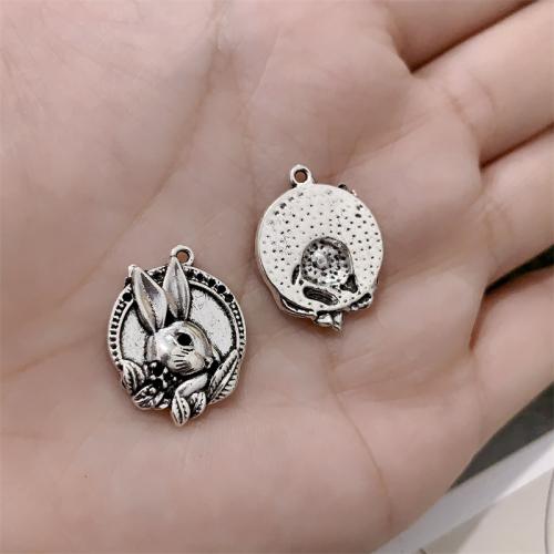 Pendentifs animaux en alliage de zinc, lapin, Plaqué de couleur d'argent, DIY, 17x22mm, 100PC/sac, Vendu par sac