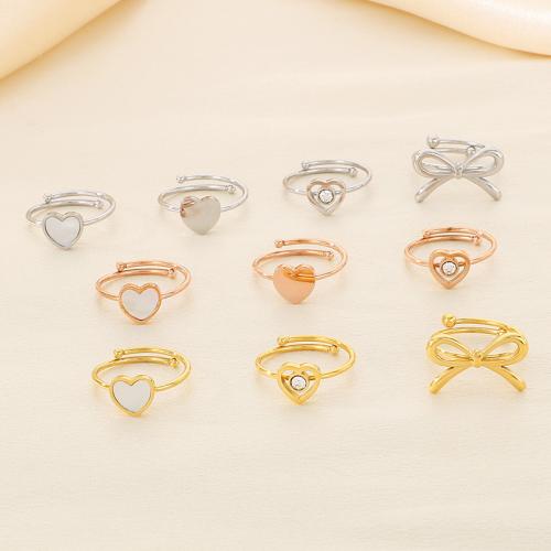 Rhinestone Stainless Steel Finger Ring, 304 Stainless Steel, with Shell, Vacuum Ion Plating, Adjustable & different styles for choice & for woman & with rhinestone, more colors for choice, Sold By PC