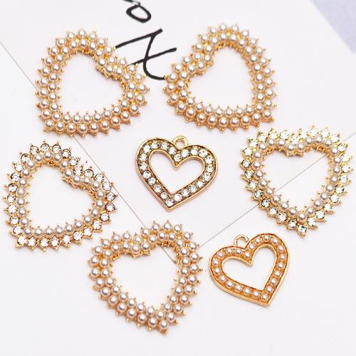 Tibetan Style Rhinestone Pendants, with Plastic Pearl, Heart, DIY & different styles for choice & with rhinestone, golden, 10PCs/Bag, Sold By Bag