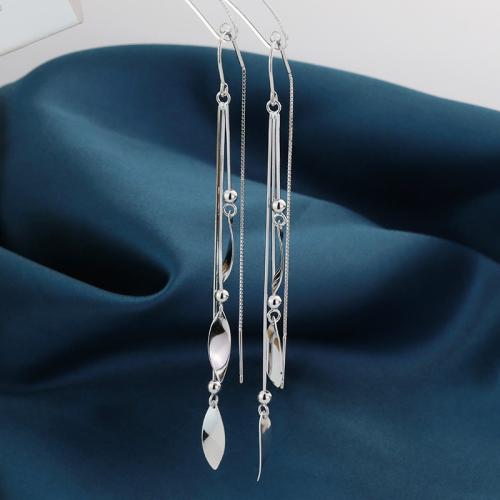 925 Sterling Silver Thread Through Earrings, fashion jewelry & for woman, 4x90mm, Sold By Pair