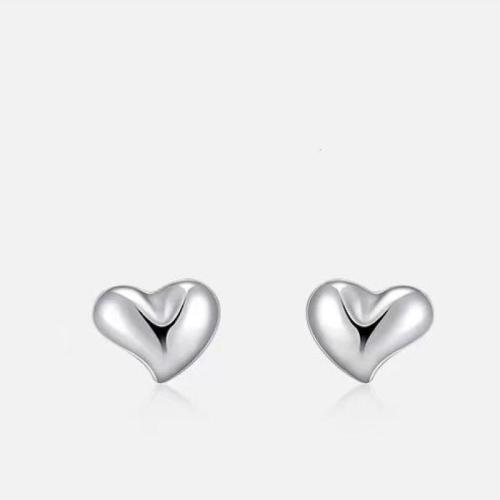 925 Sterling Silver Stud Earrings, Heart, fashion jewelry & for woman, more colors for choice, 4.50x5mm, Sold By Pair