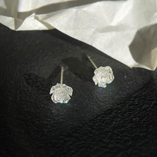 925 Sterling Silver Stud Earrings, Flower, fashion jewelry & for woman, 8x8mm, Sold By Pair