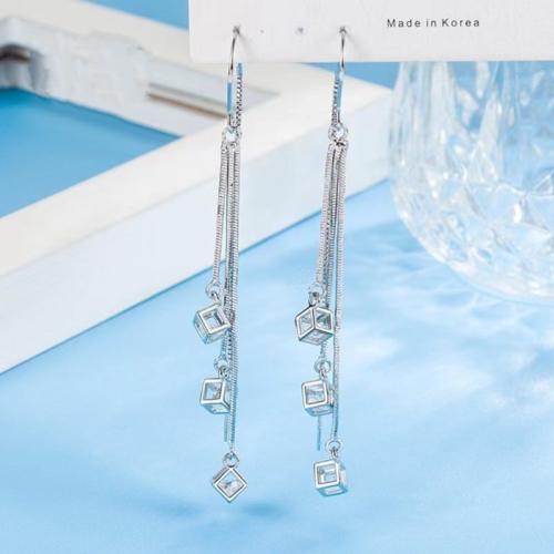 Pendientes de Micro Pavé de Zirconía Cúbica en Plata de Ley, Plata de ley 925, Joyería & micro arcilla de zirconia cúbica & para mujer, más colores para la opción, 5x80mm, Vendido por Par