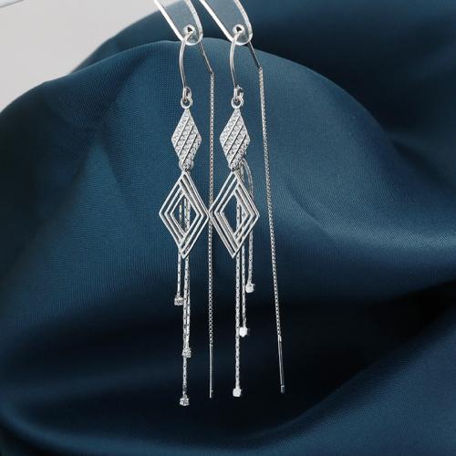 925 Sterling Silver Thread Through Earrings, fashion jewelry & different styles for choice & for woman, 20x80mm, Sold By Pair