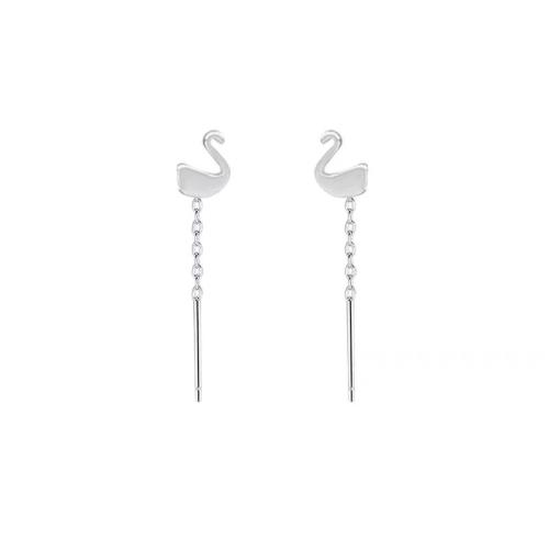 925 Sterling Silver Thread Through Earrings, Swan, fashion jewelry & for woman, 25mm, Sold By Pair