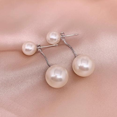 Boucle d'oreille bijoux en argent sterling, Argent sterling 925, avec Shell Pearl, bijoux de mode & pour femme, 14mm, Vendu par paire