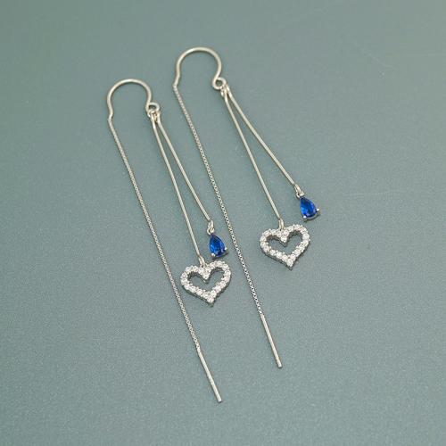 Pendientes de Micro Pavé de Zirconía Cúbica en Plata de Ley, Plata de ley 925, Joyería & micro arcilla de zirconia cúbica & para mujer, 8x80mm, Vendido por Par