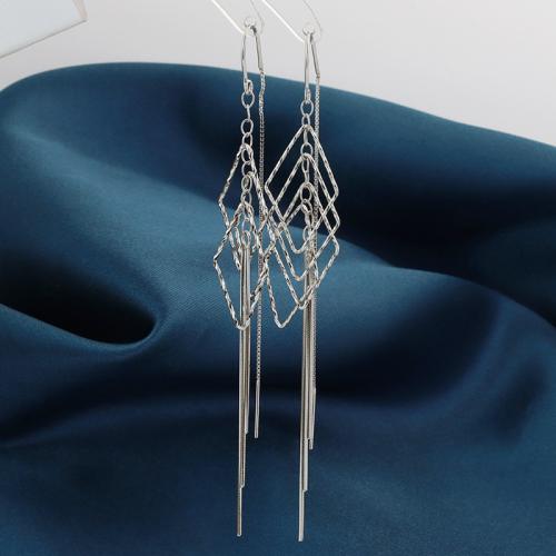 925 Sterling Silver Thread Through Earrings, fashion jewelry & for woman, 13x95mm, Sold By Pair