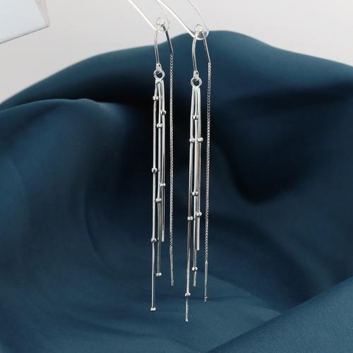 925 Sterling Silver Thread Through Earrings, fashion jewelry & for woman, 90mm, Sold By Pair