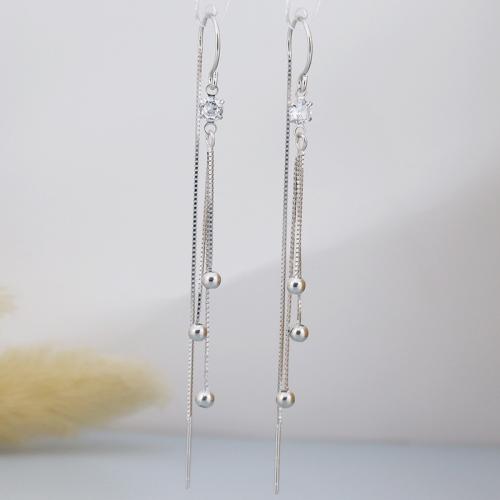 925 Sterling Silver Thread Through Earrings, fashion jewelry & micro pave cubic zirconia & for woman, 70mm, Sold By Pair