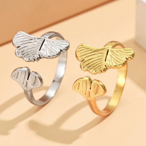 Stainless Steel Finger Ring, 304 Stainless Steel, Ginkgo Leaf, fashion jewelry & for woman, more colors for choice, US Ring Size:7, Sold By PC