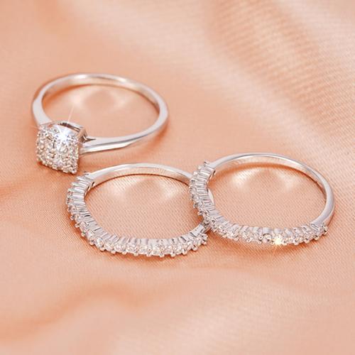 Fashion Brass Ring Set, three pieces & different size for choice & micro pave cubic zirconia & for woman, more colors for choice, Sold By Set