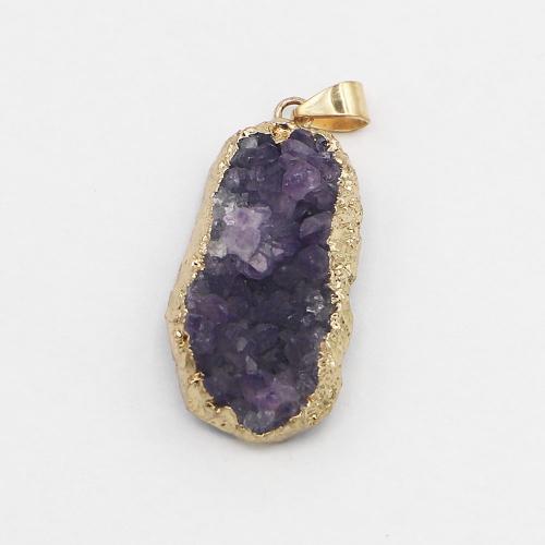 Quartz Gemstone Pendants, Amethyst, with Brass & Iron & 304 Stainless Steel, irregular, plated, DIY, more colors for choice, about:25-35mm*20-25mm*10-20mm, Sold By PC