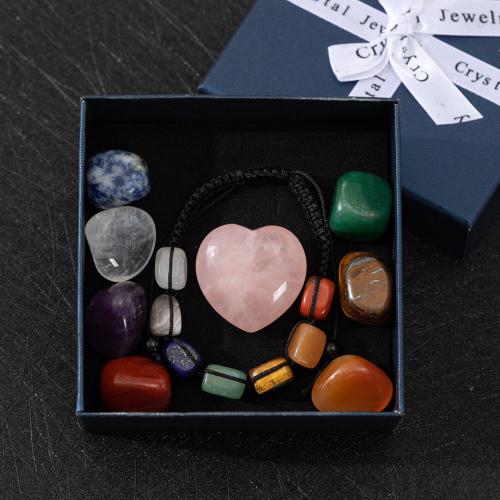 Natural Stone Boxed Decoration Gemstone, with Knot Cord & paper box, mixed colors, nickel, lead & cadmium free, 90x90x40mm, Sold By Box