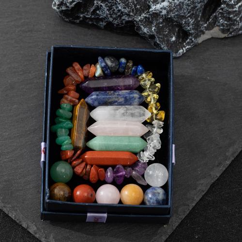 Natural Stone Boxed Decoration Gemstone, with paper box, mixed colors, nickel, lead & cadmium free, 90x70x30mm, Sold By Box