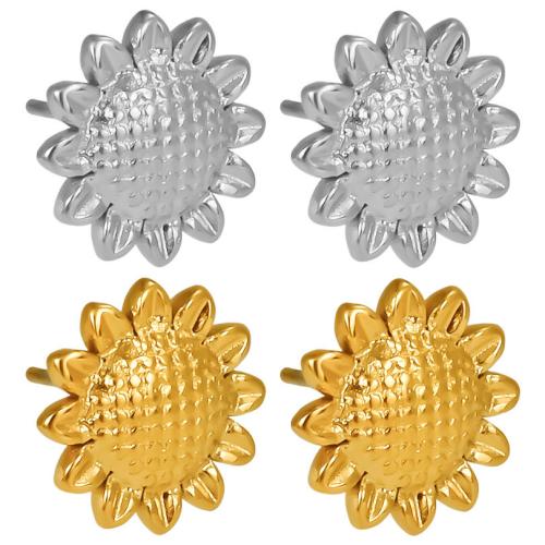 Boucle d'oreille de gaujon en acier inoxydable, Acier inoxydable 304, Tournesol, bijoux de mode & pour femme, plus de couleurs à choisir, 11x11mm, Vendu par paire