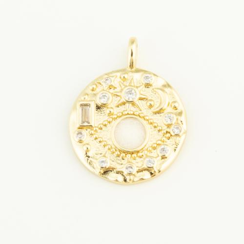 Cubique Pendentif en laiton zircon pavent, Rond, Placage de couleur d'or, DIY & pavé de micro zircon & émail, protéger l'environnement, sans nickel, plomb et cadmium, 21x17x4mm, Vendu par PC